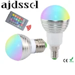 Ampoule LED RGB E27 E14 AC85-265V 5W, projecteur LED RGB à intensité variable, éclairage magique de vacances RGB + télécommande IR 16 couleurs
