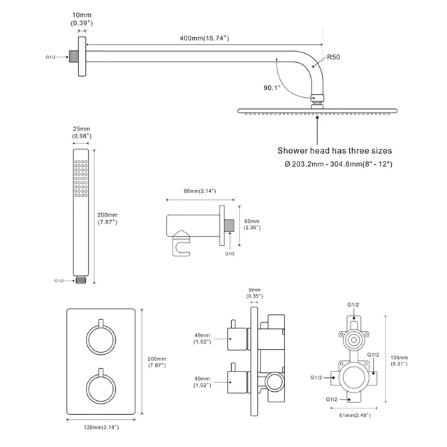 Ensemble de mélangeur thermostatique en laiton massif – vue 3