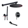 Système douche mural encastré contemporain noir mat laiton mitigeur levier inverseur pommeau pluie 8pouces douchette ergonomique bras 400mm garantie5ans