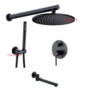 Système douche mural encastré contemporain noir mat laiton mitigeur…
