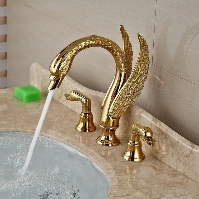 Robinet baignoire mitigeur trois trous laiton doré poli… – vue 3