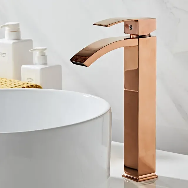 Robinet lavabo mitigeur laiton or rose monotrou bec… – vue 3