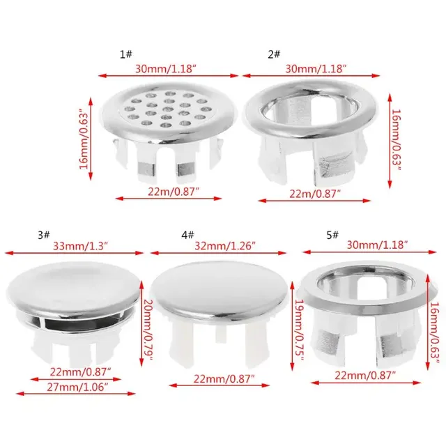 Anneau débordement lavabo plastique chromé rond clips… – vue 6