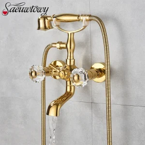 Robinet de baignoire en laiton, Style téléphone, cascade dorée, robinet de baignoire, robinet de salle de bains, robinet de bain en laiton, bec rotatif, robinet de douche