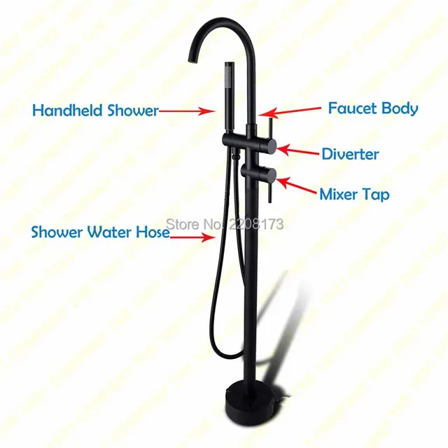 Robinet de baignoire autoportant noir mat – vue 4