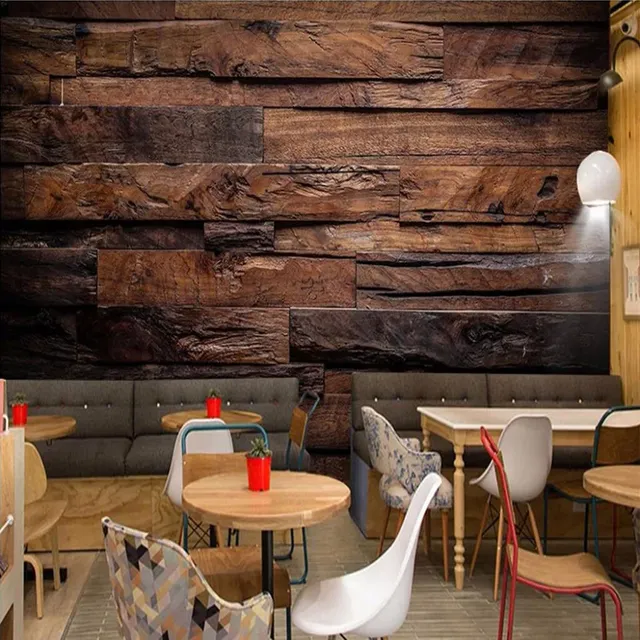 Papier peint mural personnalisé effet bois vieilli 3D… – vue 2