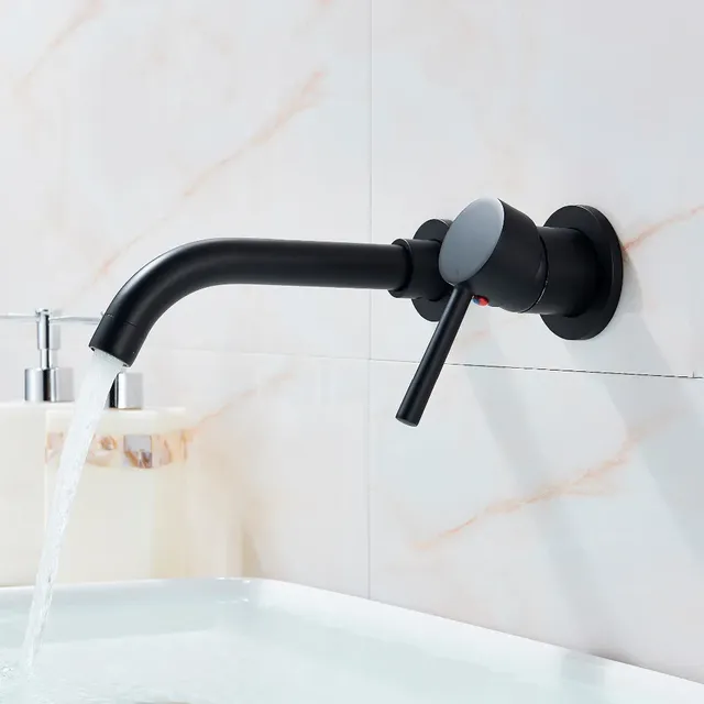 Robinet de cuisine de salle de bains mural noir mat – vue 2