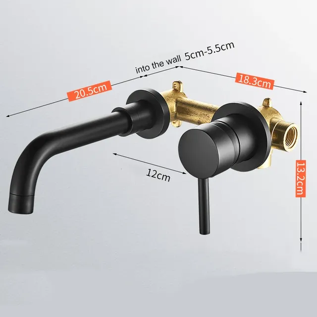 Robinet de cuisine de salle de bains mural noir mat – vue 5