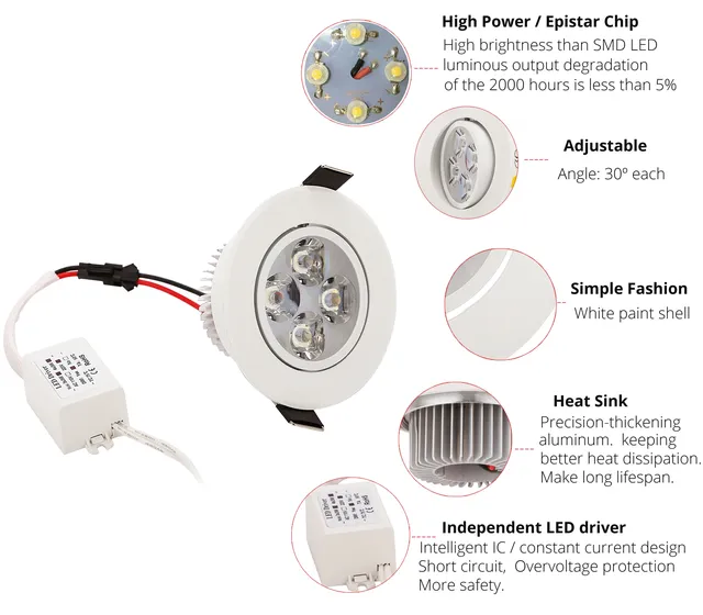 Downlight LED encastré à intensité variable 3W 4W 5W 7W… – vue 3
