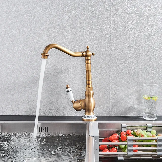 Robinet de lavabo moderne en laiton antique avec poignée… – vue 4