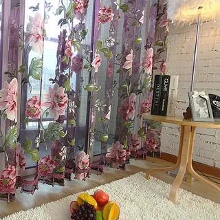 Rideaux de fenêtre en tulle beige violet