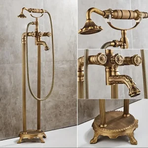 Ensemble de robinets de baignoire en laiton massif, robinet de baignoire de salle de bains sculpté en Art de sol de luxe en laiton Bronze Antique classique Ensemble de robinets de baignoire en laiton massif, robinet de baignoire de salle de bains sculpté en Art de sol de luxe en laiton Bronze Antique classique