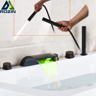 Mitigeur baignoire plage cinq trous bec cascade large LED changeante…