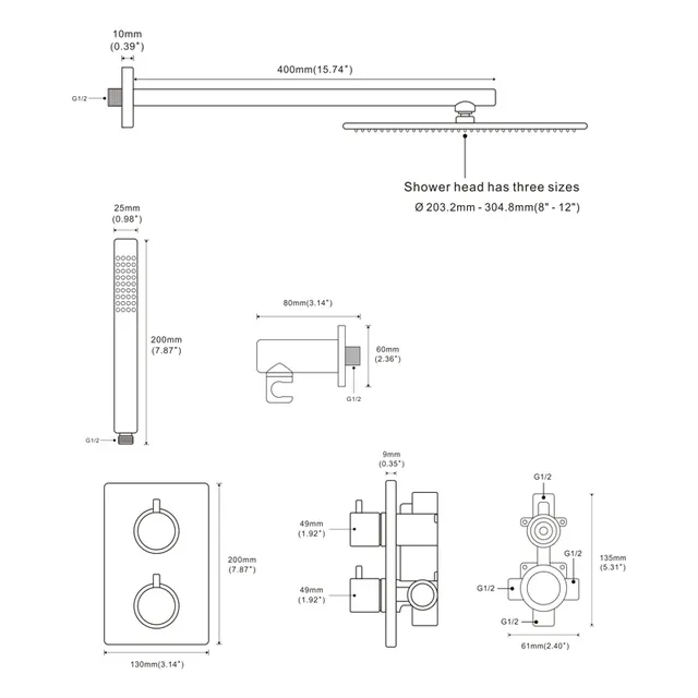 Bursh-Ensemble de douche thermostatique doré – vue 3