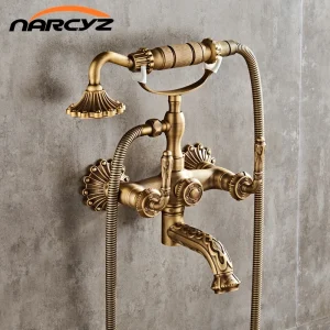 Robinet mitigeur de salle de bains en laiton Antique de luxe, Kit de pomme de douche à main murale, ensembles de robinets de douche XT334