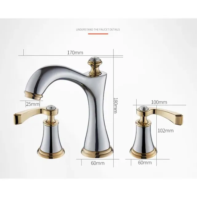Robinets de lavabo en laiton poli Chrome or – vue 6
