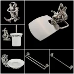 ensemble accessoires salle bain mural baroque romantique alliage aluminium étain antique anneau porte serviette papier hygiénique brosse toilette fixation murale