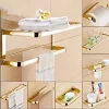 ensemble quincaillerie bain doré laiton anodisé mural minimaliste étagère double barre porte papier porte savon gobelet