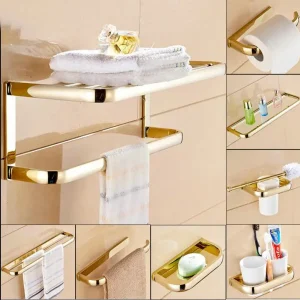 ensemble quincaillerie bain doré laiton anodisé mural minimaliste étagère double barre porte papier porte savon gobelet ensemble quincaillerie bain doré laiton anodisé mural minimaliste étagère double barre porte papier porte savon gobelet