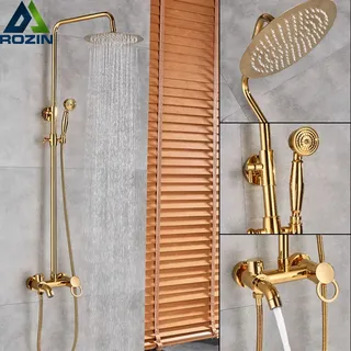 Ensemble de douche doré robinet à poignée unique mélangeur de douche à…