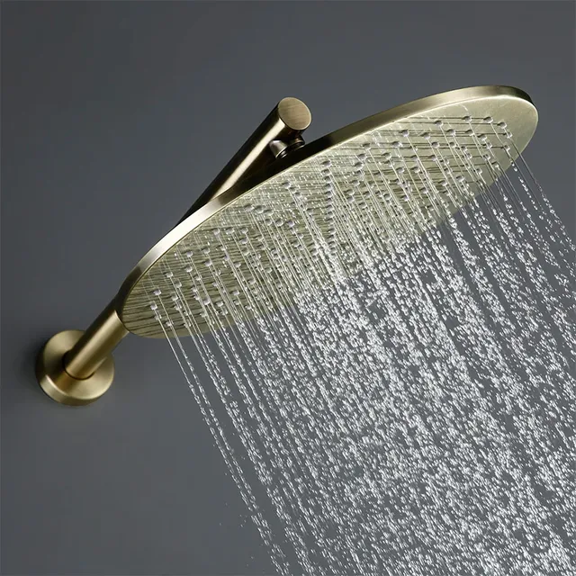 Ensemble douche pluie mural laiton brossé doré moderne… – vue 3