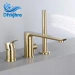 Ensemble de baignoire à double fonction monté sur le pont, robinet de bain-douche, douche à main, centre commercial, brosse dorée