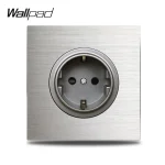 WallSub-Plaque en aluminium gris argenté L6, 1 gang, prise de courant, panneau en métal brossé, simple, 16A, prise électrique murale UE