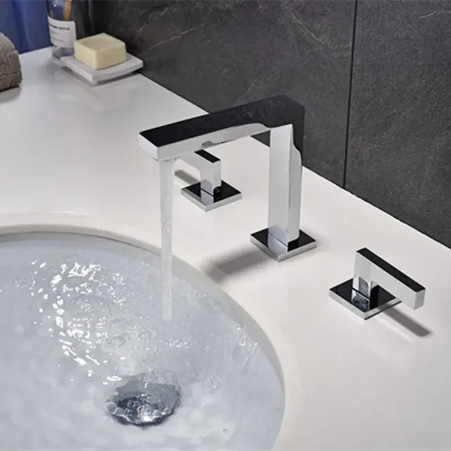 Robinet de lavabo à Double poignée en laiton massif 100% – vue 3