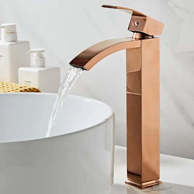 Robinet lavabo mitigeur laiton or rose monotrou bec… – vue 2
