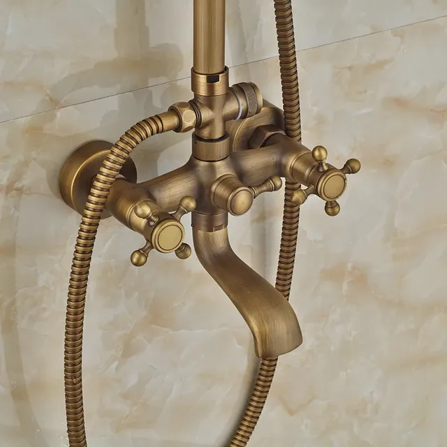 Ensemble douche bain mural laiton antique pommeau pluie… – vue 4