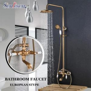 Senlesen – robinet de salle de bain en laiton Antique avec douchette à double poignée, mitigeur mural, système de douche à pluie de 8 pouces Senlesen – robinet de salle de bain en laiton Antique avec douchette à double poignée, mitigeur mural, système de douche à pluie de 8 pouces