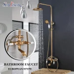 Senlesen – robinet de salle de bain en laiton Antique avec douchette à double poignée, mitigeur mural, système de douche à pluie de 8 pouces