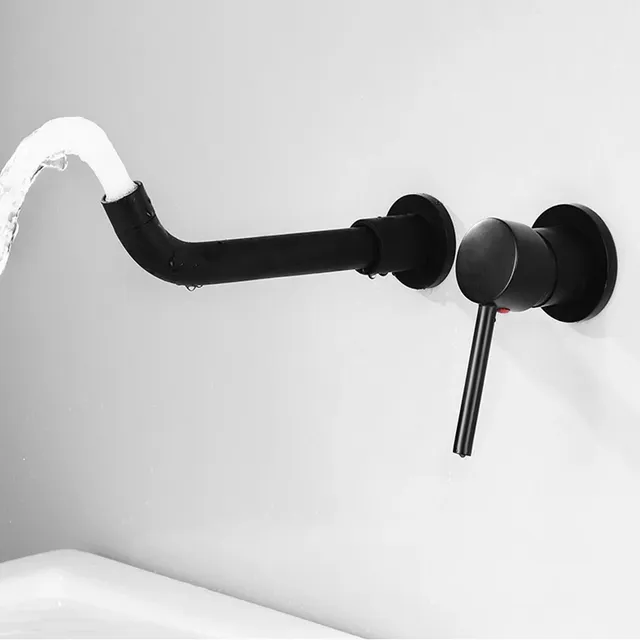 Robinet de cuisine de salle de bains mural noir mat – vue 3