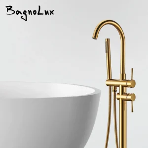Robinets de baignoire montés au sol avec douchette à main, robinet de bain moderne et luxueux sur pied, robinet mitigeur à poignée unique, 9001