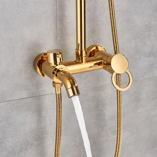 Ensemble de douche doré robinet à poignée unique… – vue 4