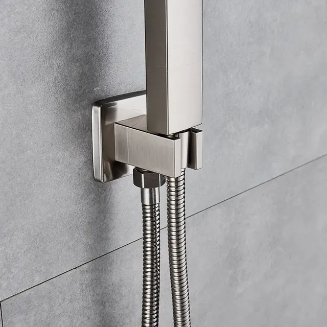 Pommeau douche main support mural tuyau acier inoxydable… – vue 3