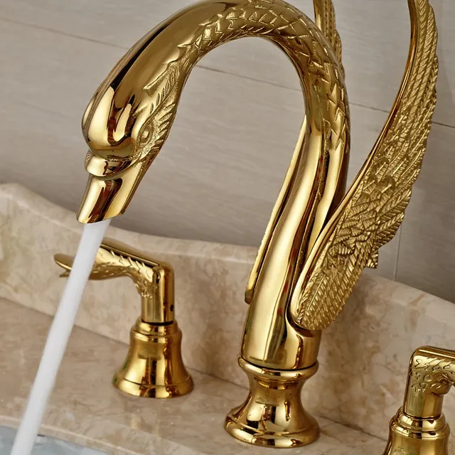 Robinet baignoire mitigeur trois trous laiton doré poli… – vue 4