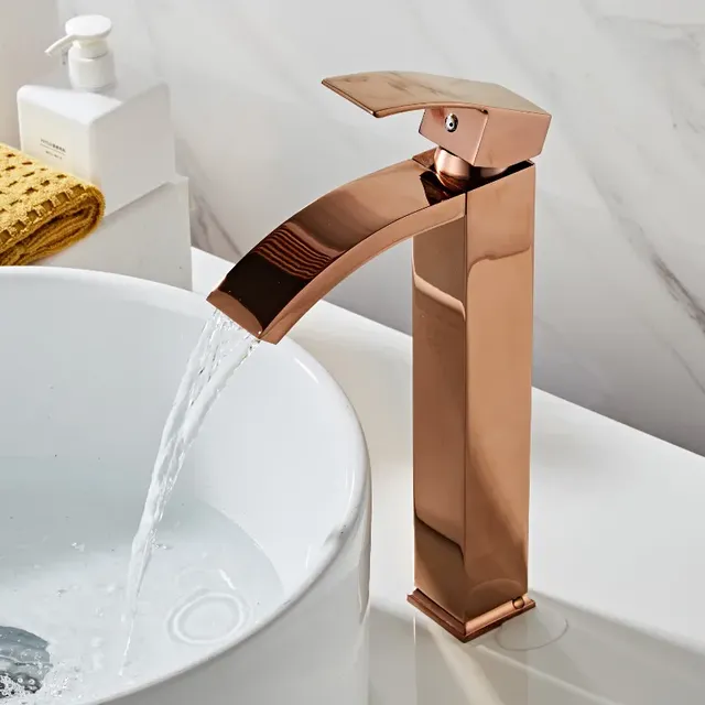 Robinet lavabo mitigeur laiton or rose monotrou bec… – vue 6