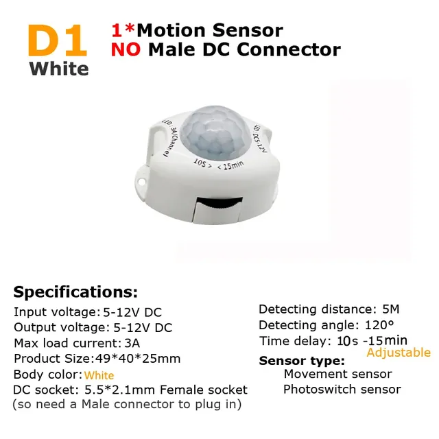 Capteur de mouvement interrupteur de lumière 5V 12V DC… – vue 2
