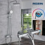 ROZIN — Mélangeurs de douche à pluie avec double poignée, ensemble thermostatique avec douchette et robinet mitigeur mural chromé