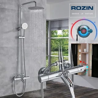 Colonne douche thermostatique mitigeur mural chromé pommeau pluie rond…