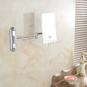 Miroirs de bain pliants en laiton chromé, miroir grossissant 3X, miroir de maquillage cosmétique mural, miroir carré beauté, 8 po