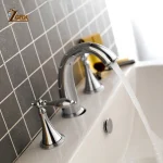 ZGRK robinet de lavabo de salle de bains mélangeur à deux poignées, robinet mitigeur de baignoire de pont chromé à trois trous, robinet large ensemble de robinet d&rsquo;eau