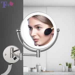 Miroir de maquillage mural à LED avec prise, miroir cosmétique grossissant 5X, miroirs muraux double face, miroirs HOMirrors à gradation tactile