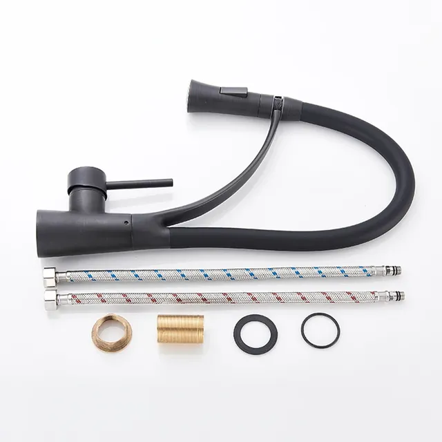 Robinet de cuisine extractible chromé avec tuyau noir… – vue 6