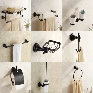 Ensemble d'accessoires de salle de bains en laiton frotté à l'huile noir