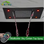Rideau de ciel LED multicolore pour salle de bain, 500x360mm, Type de chute d&rsquo;eau ou sortie de pluie, Spray supérieur chaud-froid de luxe
