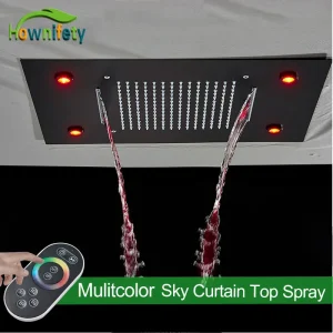 Rideau de ciel LED multicolore pour salle de bain, 500x360mm, Type de chute d&rsquo;eau ou sortie de pluie, Spray supérieur chaud-froid de luxe