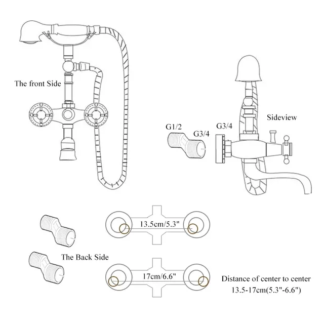 Ensemble de douche de baignoire en laiton antique – vue 2