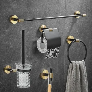Ensemble accessoires salle bain mural noir mat laiton brossé moleté…